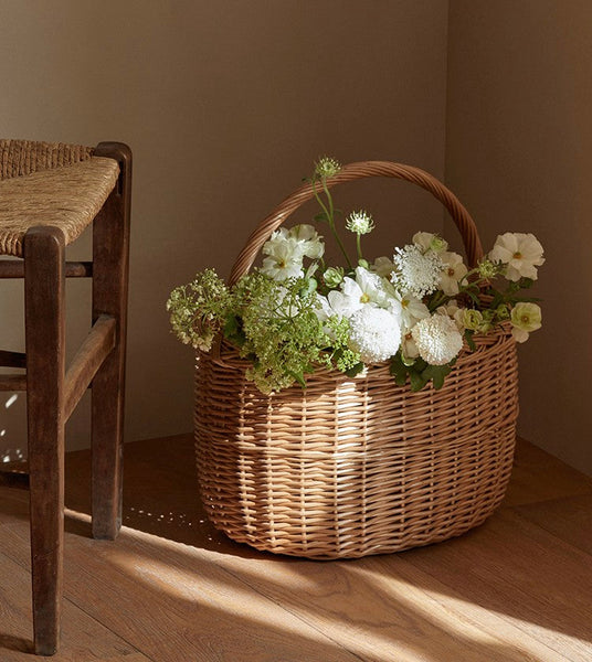 Hand-woven Wicker Storage Basket, Natural Fruit Basket, Storage Basket for Kitchen, Picnic Storage Basket with Handle, Willow Weaving Storage Basket for Shelves-LargePaintingArt.com