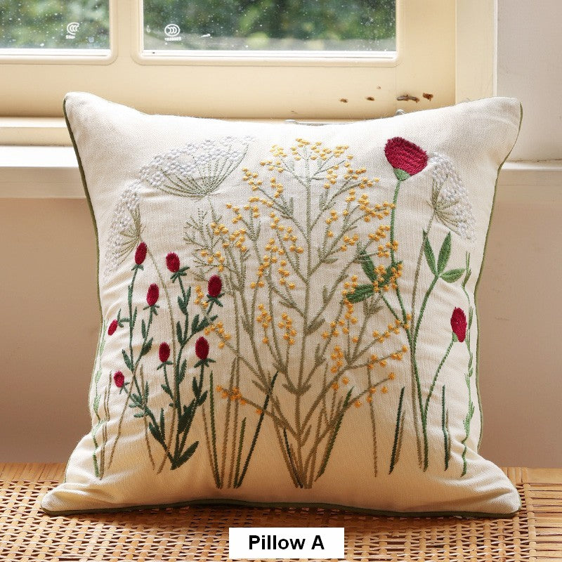 Farmhouse Decorative Pillows for Sofa, Embroider Flower Cotton Pillow Covers, Spring Flower Decorative Pillows for Bedroom, Decorative Pillows for Couch-LargePaintingArt.com