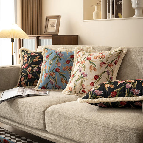 Decorative Sofa Pillows for Couch, Tulip Flower Pillow Covers, Large Flower Decorative Pillows for Bedroom, Farmhouse Decorative Pillows-LargePaintingArt.com