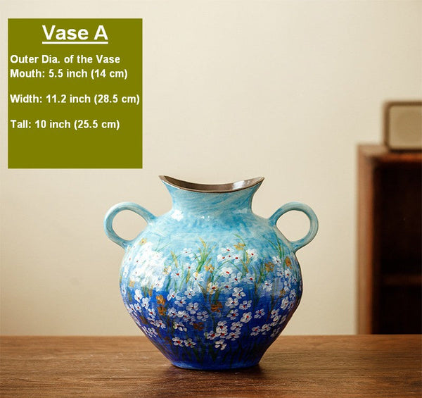 Large Flower Vases on Table, Modern Pottery Flower Vases, Centerpiece on Dining Table, Handmade Water Holding Flower Vases, Pottery Bud Vases-LargePaintingArt.com