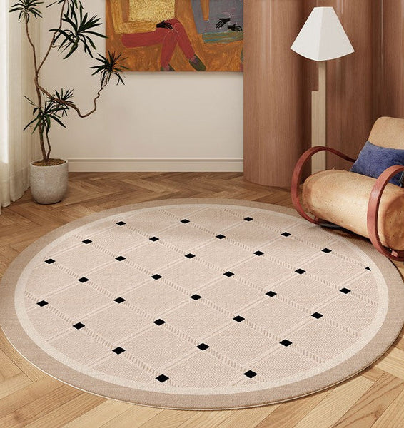 Bedroom Circular Modern Rugs, Mid Century Modern Rugs under Chairs, Geometric Round Rugs for Dining Room, Contemporary Modern Rugs-LargePaintingArt.com