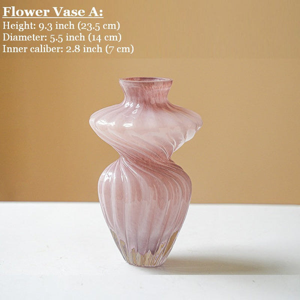 Modern Vases for Living Room, Mid Century Pink Vases for Flowers, Handmade Contemporary Glass Vases, Unique Decorative Glass Vase, Centerpiece Vases on Table-LargePaintingArt.com