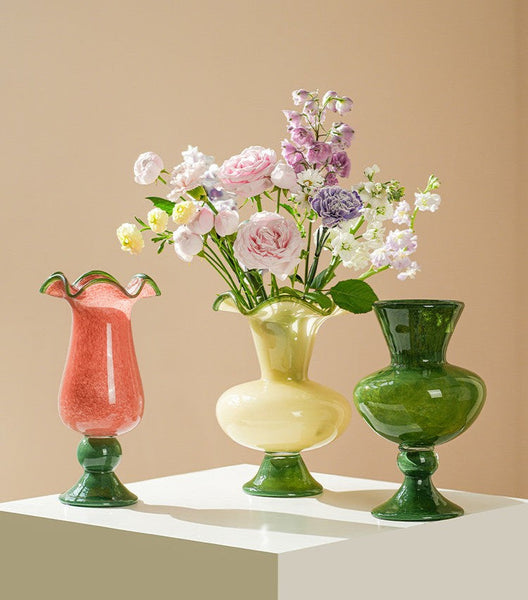 Unique Modern Glass Vase, Contemporary Vase for Modern Home Decor, Modern Glass Flower Vases, Handmade Liuli Vases, Centerpiece Vases on Table-LargePaintingArt.com