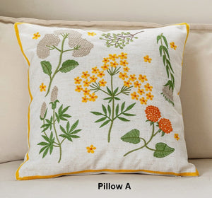Decorative Pillows for Couch, Spring Flower Decorative Throw Pillows, Farmhouse Sofa Decorative Pillows, Embroider Flower Cotton Pillow Covers-LargePaintingArt.com
