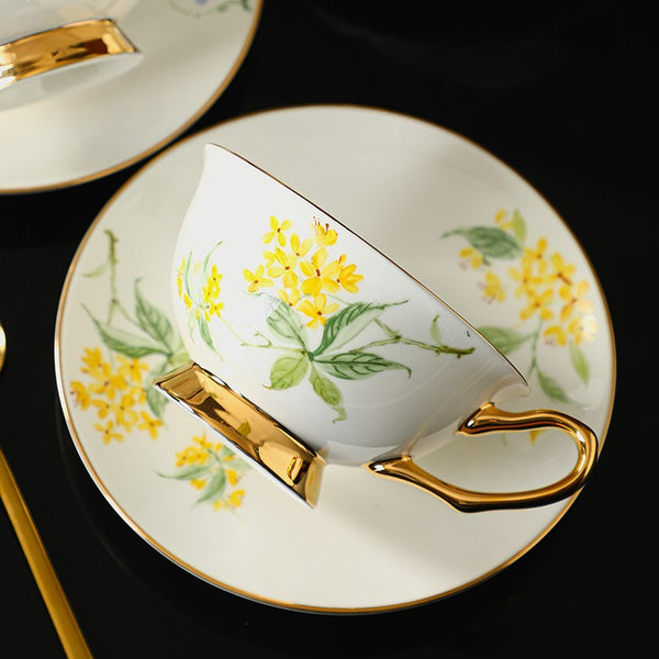 Elegant Floral Ceramic Coffee Cup and Saucer, 7.4 oz Flower Tea Cup and Saucer Set, British Royal Ceramic Tea Cups for Traditional Afternoon Tea, Porcelain Tea Cup and Saucer Set in Gift Box-LargePaintingArt.com