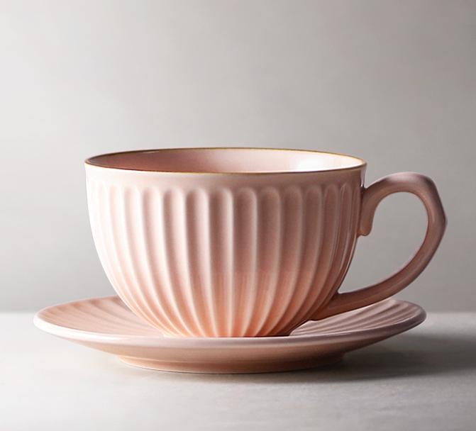 Pink Pottery Coffee Cups, Cappuccino Coffee Mug, Latte Coffee Cup, White Tea Cup, Ceramic Coffee Cup, Coffee Cup and Saucer Set-LargePaintingArt.com