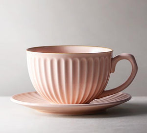 Pink Pottery Coffee Cups, Cappuccino Coffee Mug, Latte Coffee Cup, White Tea Cup, Ceramic Coffee Cup, Coffee Cup and Saucer Set-LargePaintingArt.com