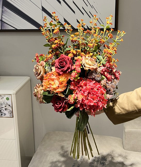 Creative Faux Silk Floral Bouquet Table Centerpiece, Modern Artificial Floral Arrangement for Bedroom, Large Bunch of Autumn Flowers Arrangement Interior Design-LargePaintingArt.com