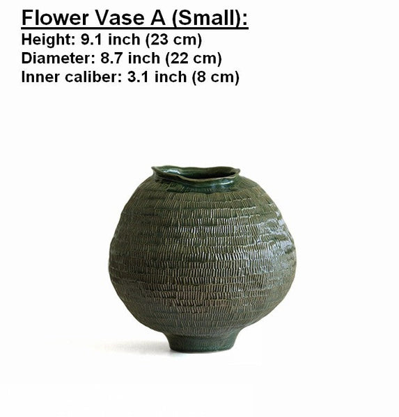 Centerpiece Ceramic Bouquet Vases, Green Porcelain Vases for Modern Home Decor, Large Contemporary Vases on Dining Table, Handmade Modern Flower Vase-LargePaintingArt.com