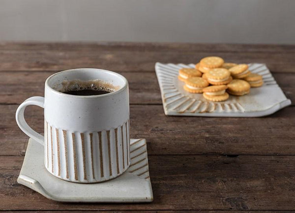 Coffee Cup and Saucer Set, Latte Coffee Cup, 10 oz Cappuccino Coffee Mug, Large Coffee Cup, Pottery Coffee Cups-LargePaintingArt.com
