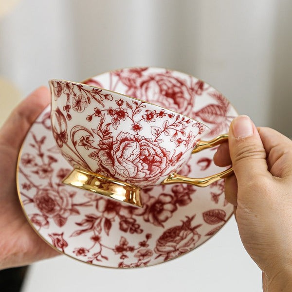 Creative Porcelain Tea Cup Saucer Set, Beautiful British Tea Cups, Elegant Flower Ceramic Cups, Unique Royal Coffee Cup and Saucer-LargePaintingArt.com