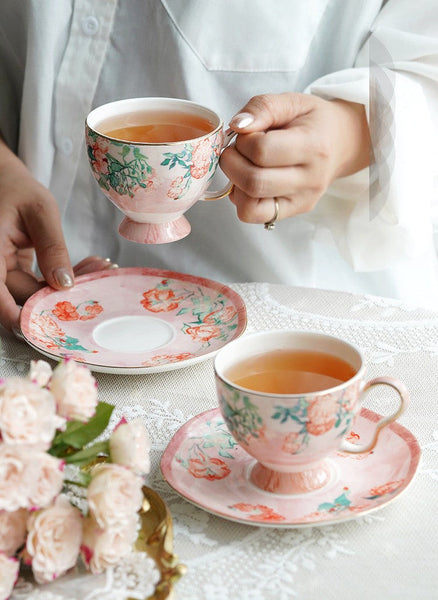 Porcelain Tea cups, British Tea Cup Set, Afternoon Tea Cup with Saucer Set, Elegant Coffee Cup, Porcelain Coffee Cups, Coffee Cup in Gift Box, Vintage Tea Cup Set-LargePaintingArt.com