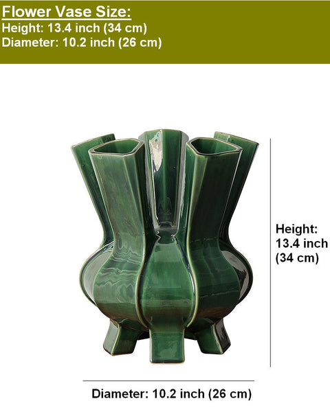 Unique Handmade Modern Flower Vase, Centerpiece Ceramic Bouquet Vases, Contemporary Vases on Dining Table, Green Porcelain Vases for Modern Home Decor-LargePaintingArt.com