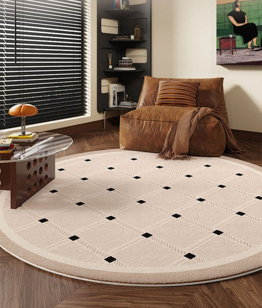 Bedroom Circular Modern Rugs, Mid Century Modern Rugs under Chairs, Geometric Round Rugs for Dining Room, Contemporary Modern Rugs-LargePaintingArt.com