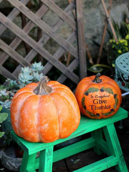 Large Thanksgiving Pumpkins for Garden Ornaments, Cute Resin Pumpkins for Garden Courtyard Ornament, Villa Outdoor Decor Gardening Ideas-LargePaintingArt.com