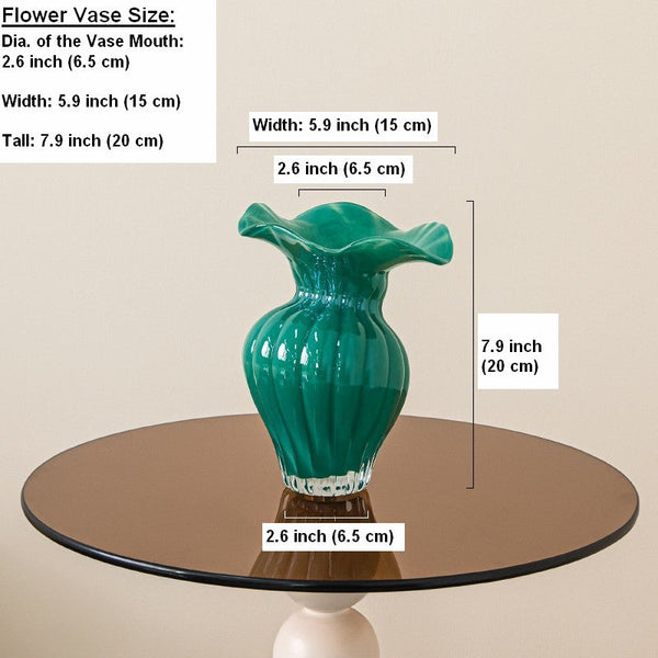 Contemporary Vases for Modern Home Decor, Unique Handmade Liuli Vases, Color Glaze Vase, Green Glass Bud Vases, Centerpiece Vases on Table-LargePaintingArt.com