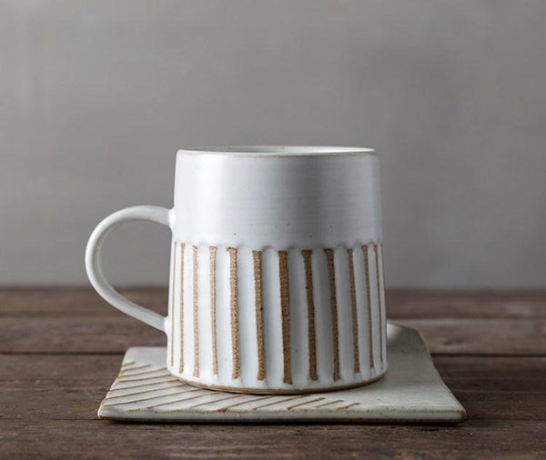 Coffee Cup and Saucer Set, Latte Coffee Cup, 10 oz Cappuccino Coffee Mug, Large Coffee Cup, Pottery Coffee Cups-LargePaintingArt.com