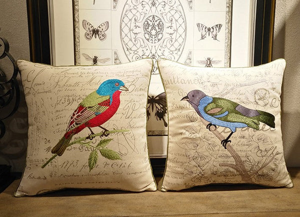 Decorative Throw Pillows, Bird Throw Pillows, Pillows for Farmhouse, Sofa Throw Pillows, Embroidery Throw Pillows, Rustic Pillows for Couch-LargePaintingArt.com