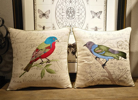 Decorative Throw Pillows, Bird Throw Pillows, Pillows for Farmhouse, Sofa Throw Pillows, Embroidery Throw Pillows, Rustic Pillows for Couch-LargePaintingArt.com