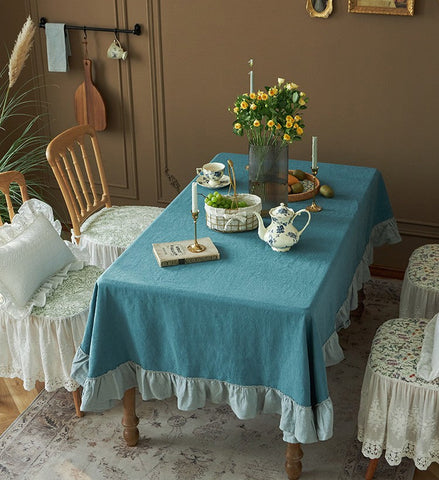 Blue Modern Table Cloth, Ramie Tablecloth for Home Decoration, Extra Large Rectangle Tablecloth for Dining Room Table, Square Tablecloth for Round Table-LargePaintingArt.com