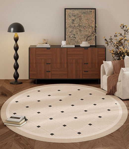 Bedroom Circular Modern Rugs, Mid Century Modern Rugs under Chairs, Geometric Round Rugs for Dining Room, Contemporary Modern Rugs-LargePaintingArt.com