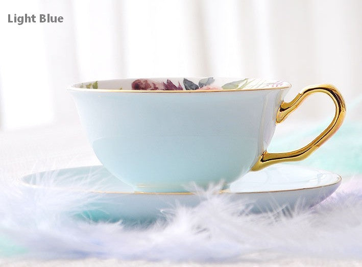 Royal Bone China Porcelain Tea Cup Set, Elegant Flower Pattern Ceramic Coffee Cups, Beautiful British Tea Cups, Unique Afternoon Tea Cups and Saucers in Gift Box-LargePaintingArt.com