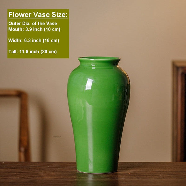 Handmade Water Holding Flower Vase, Centerpiece Ceramic Bud Vases, Green Porcelain Flower Vases, Vintage Flower Vases on Table-LargePaintingArt.com