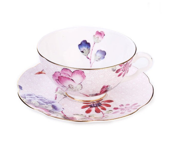 Unique Porcelain Cup and Saucer, Beautiful British Flower Tea Cups, Elegant Ceramic Coffee Cups, Creative Porcelain Tea Cup Set-LargePaintingArt.com
