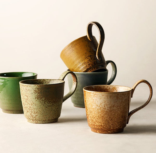 Modern Handmade Pottery Coffee Cup, Creative Brown Green Blue Ceramic Coffee Mugs, Large Unique Tea Cup, Large Capacity Coffee Cups-LargePaintingArt.com
