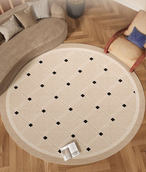 Bedroom Circular Modern Rugs, Mid Century Modern Rugs under Chairs, Geometric Round Rugs for Dining Room, Contemporary Modern Rugs-LargePaintingArt.com