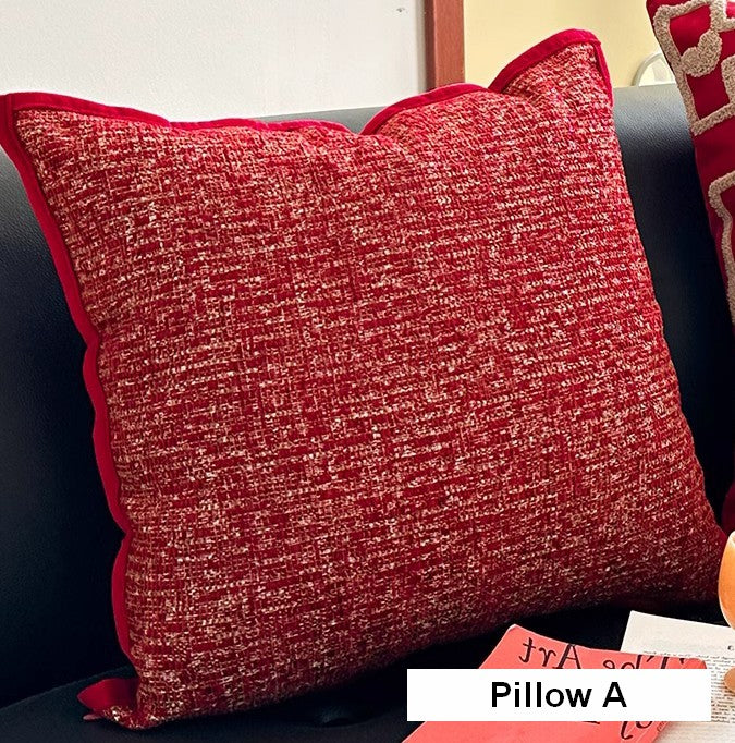 Modern Decorative Pillows for Interior Design, Contemporary Modern Sofa Pillow Covers, Red Square Modern Throw Pillows for Couch-LargePaintingArt.com