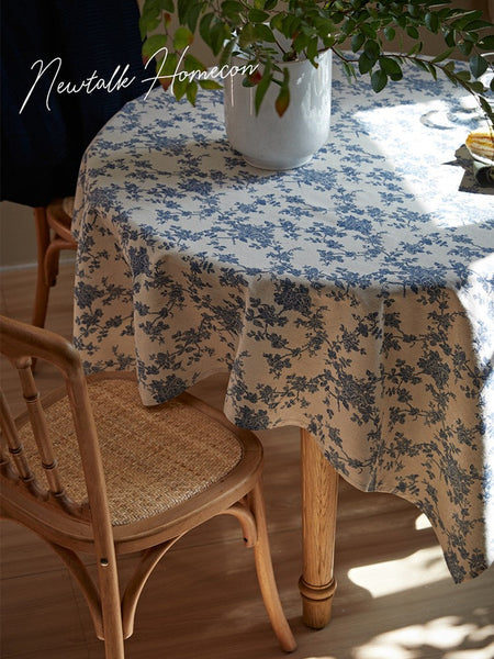 Vintage Rectangle Tablecloth for Dining Room Table, French Flower Pattern Tablecloth for Round Table, Rustic Farmhouse Table Cover for Kitchen-LargePaintingArt.com