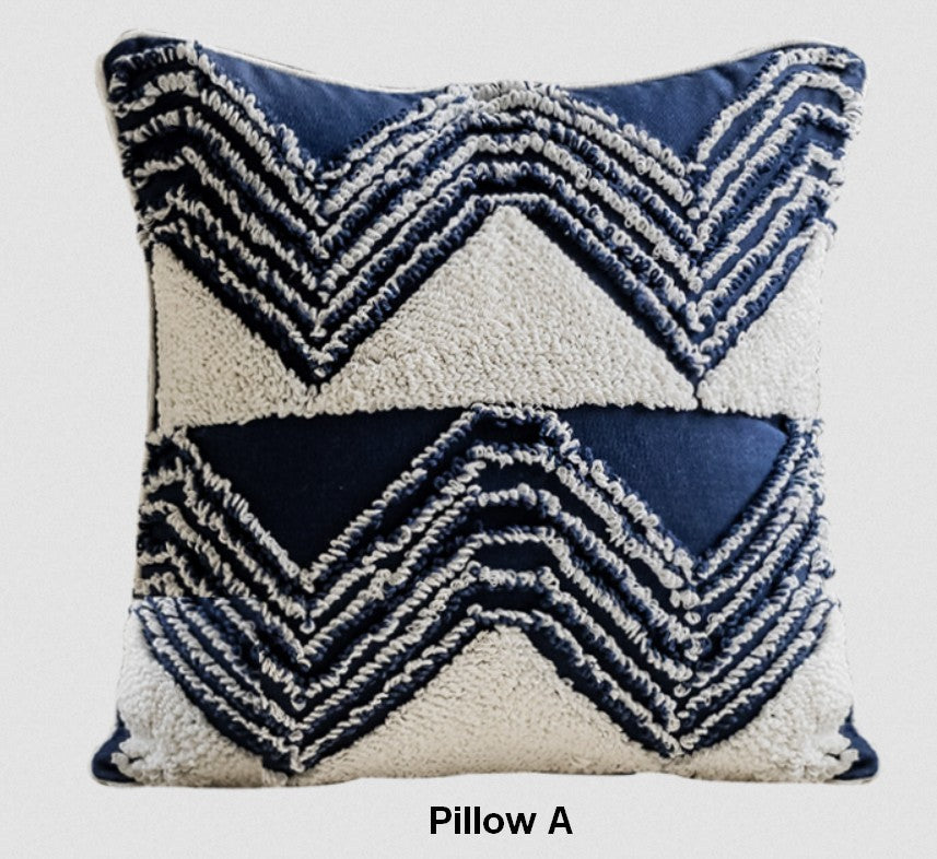 Modern Decorative Pillows for Bedroom, Decorative Pillow Covers, Blue Square Modern Decorative Pillows for Couch, Contemporary Modern Sofa Pillows-LargePaintingArt.com