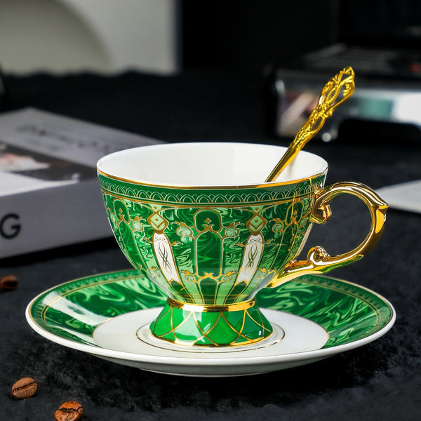 Porcelain Tea Cup and Saucer Set, British Royal Tea Cup and Saucer in Gift Box, 8 oz British Green Tea Cup set, Elegant Ceramic Coffee Cups-LargePaintingArt.com