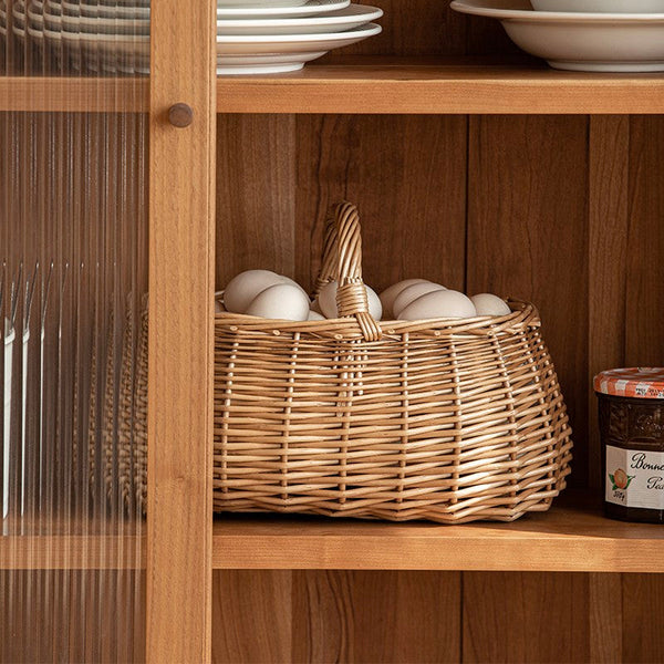 Hand-woven Wicker Storage Basket, Small Picnic Storage Basket with Handle, Willow Weaving Baskets for Vegetable, Natural Fruit Basket, Kitchen Storage Baskets-LargePaintingArt.com