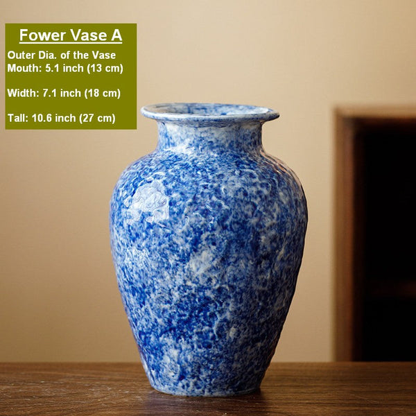 Handmade Water Holding Flower Vases, Centerpiece on Dining Table, Blue Pottery Bud Vases, Large Flower Vases on Table, Modern Pottery Flower Vases-LargePaintingArt.com