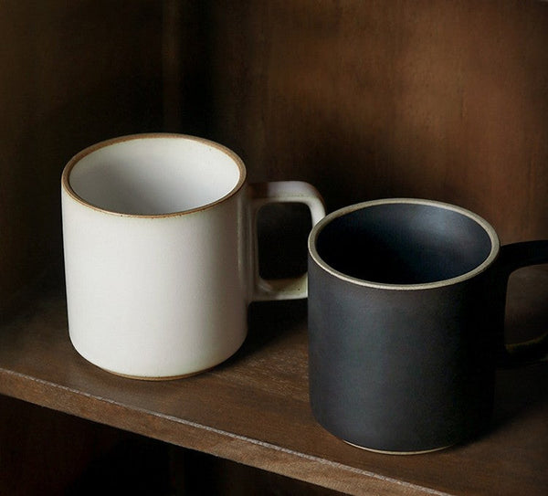 Modern Handmade Pottery Coffee Cup, Large Capacity Coffee Mugs, Unique Tea Cup, Creative White Black Ceramic Coffee Mugs-LargePaintingArt.com