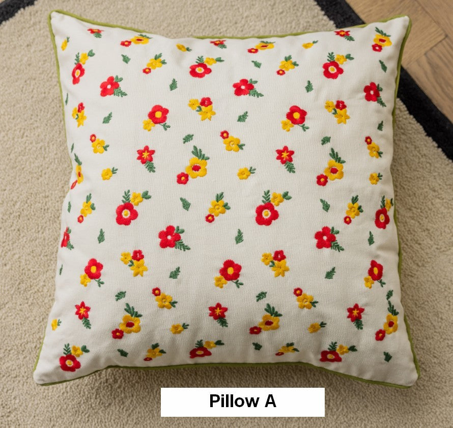 Embroider Flower Cotton Pillow Covers, Spring Flower Decorative Pillows for Dining Room, Decorative Pillows for Sofa, Farmhouse Decorative Pillows for Couch-LargePaintingArt.com