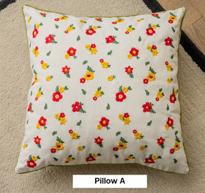 Embroider Flower Cotton Pillow Covers, Spring Flower Decorative Pillows for Dining Room, Decorative Pillows for Sofa, Farmhouse Decorative Pillows for Couch-LargePaintingArt.com