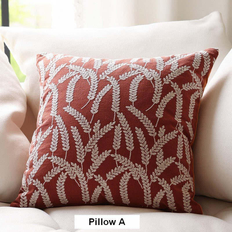 Wheat Stalk Pumpkin Decorative Throw Pillows, Decorative Pillows for Couch, Farmhouse Sofa Decorative Pillows, Embroider Cotton Pillow Covers-LargePaintingArt.com