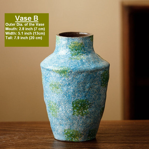 Pottery Flower Vases, Modern Bouquet Flower Vases, Centerpiece on Dining Table, Blue Flower Vase on Table, Handmade Water Holding Flower Vases-LargePaintingArt.com