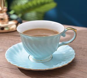 Elegant British Tea Cup and Saucer in Gift Box, Blue Bone China Porcelain Tea Cup Set, Unique British Ceramic Coffee Cups for Afternoon Tea-LargePaintingArt.com