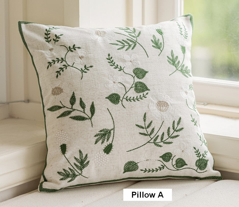 Embroider Flower Cotton Pillow Covers, Decorative Pillows for Sofa, Farmhouse Decorative Pillows for Couch, Spring Flower Decorative Pillows for Bedroom