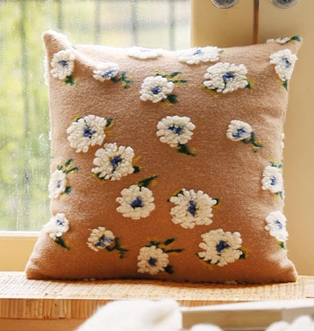 Square Modern Throw Pillows for Couch, Contemporary Modern Sofa Pillows, Flower Decorative Pillow Covers, Decorative Pillows for Bedroom-LargePaintingArt.com