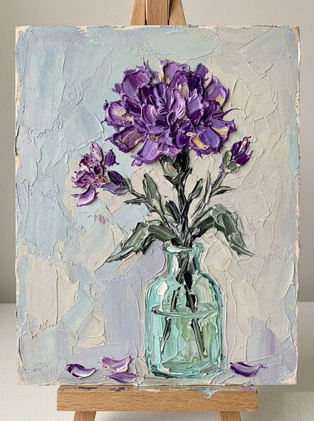 Impasto Canvas Art, Original Oil Painting on Canvas, Small Canvas Artwork for Sale, Original Flower Paintings, Carnations in Glass Vase