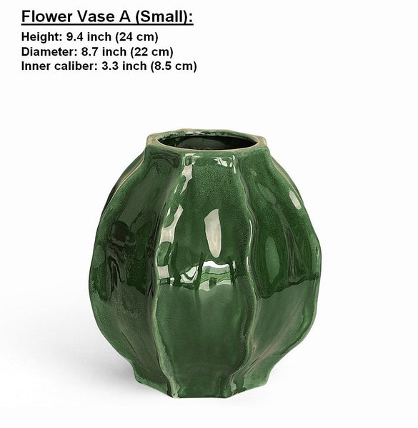Handmade Modern Flower Vase, Centerpiece Ceramic Bouquet Vases, Large Contemporary Vases on Dining Table, Green Porcelain Vases for Modern Home Decor-LargePaintingArt.com