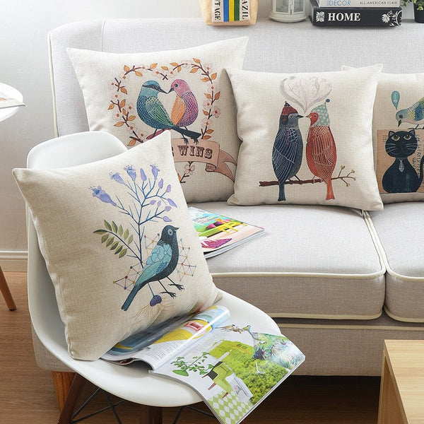 Simple Decorative Pillow Covers, Decorative Sofa Pillows for Living Room, Love Birds Throw Pillows for Couch, Singing Birds Decorative Throw Pillows-LargePaintingArt.com