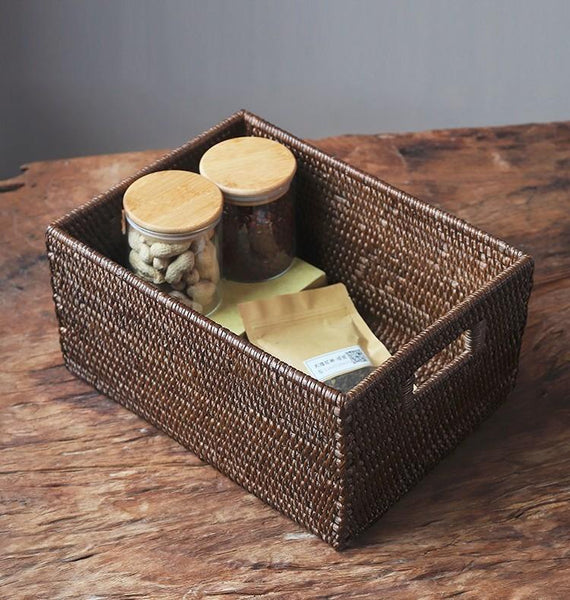 Storage Baskets for Clothes, Rectangular Storage Baskets, Large Brown Woven Storage Baskets, Storage Baskets for Shelves-LargePaintingArt.com