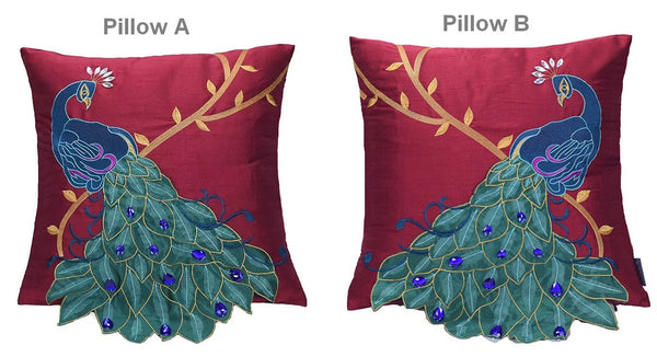 Embroider Peacock Cotton and linen Pillow Cover, Beautiful Decorative Throw Pillows, Decorative Sofa Pillows, Decorative Pillows for Couch-LargePaintingArt.com