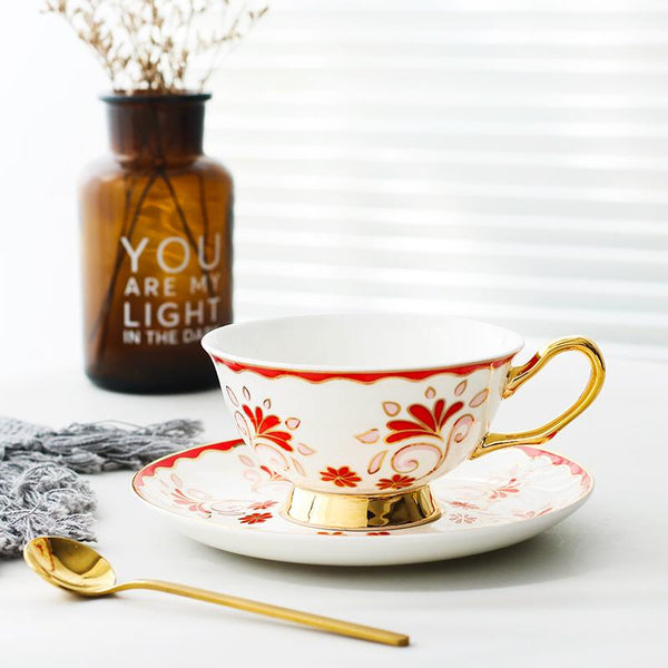 Tea Cup and Saucer, Coffee Cups with Gold Trim and Gift Box, British Tea Cups, Porcelain Coffee Cups, Latte Coffee Cups-LargePaintingArt.com